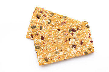 Rye bread slice on a white background.