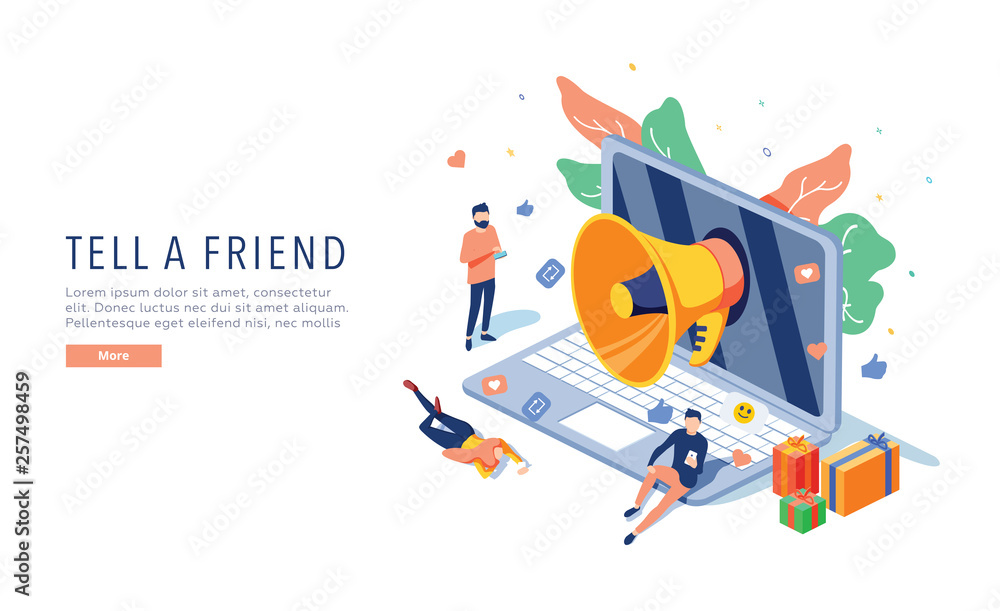Aufkleber tell a friend vector website template, web page and landing page design for website and mobile site 