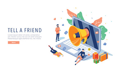 Tell a friend vector website template, web page and landing page design for website and mobile site development.