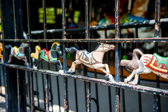 Detail on the fence of the Carousel in Central Park, NYC.