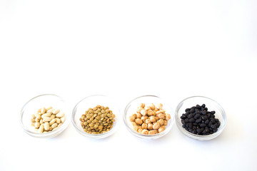 white beans, lentils, peas and black beans