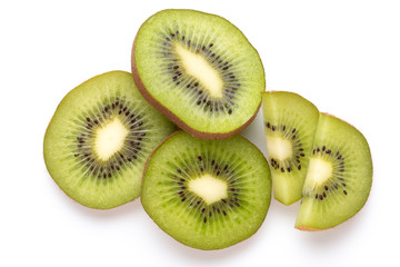 Kiwi fruit slices on white background.