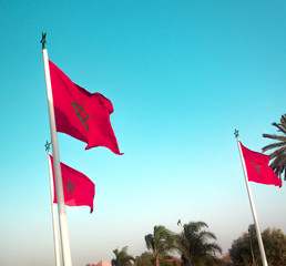 morocco flags on blue sky background