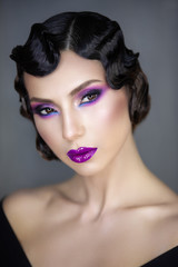 1920 1930 stylization beauty portrait of a young girl of the modern era hairstyle Finger wave...
