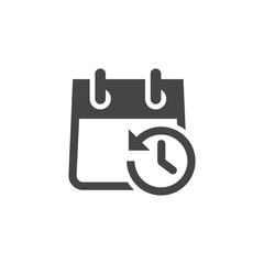Icon of Calendar with Clock and Arrow in Opposite Direction. Schedule, Agenda, Organizer, Timepiece, Countdown, Timer, Reminder, Time Management Batch. Vector Isolated for Web and App in Glyph Design