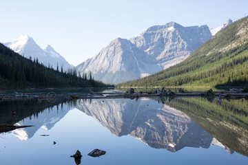 View down mountain lake in early am