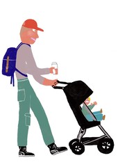 Dad pushing a pram