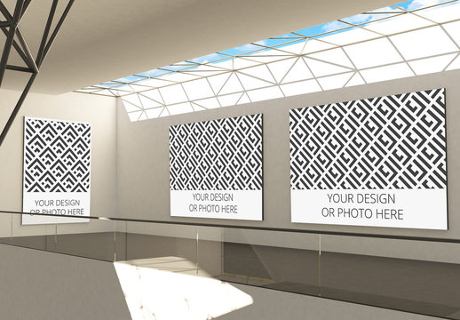 Exhibition Gallery Mockup with 3 Image Placeholders