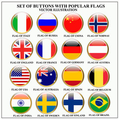 Bright set of banners with flags. Colorful illustration with flags of the world for web design. Vector illustration with white background.