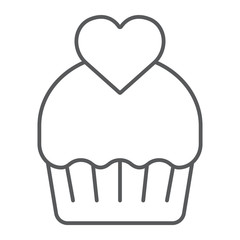 Cupcake thin line icon, cake and sweet, muffin sign, vector graphics, a linear pattern on a white background.