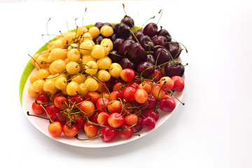 Plate with a delicious colorful cherry