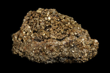 Macro Pyrite mineral stone on a black background