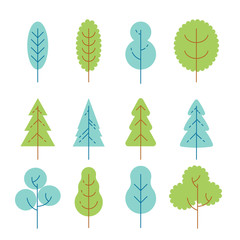 Isolated flat vector trees set. Isolated on white background, can be used as icons for nature designs, maps, landscapes, etc.