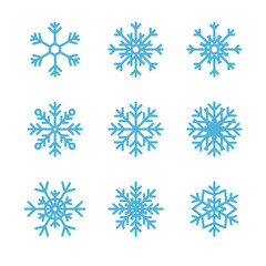 Snowflake winter set isolated on white background. Flat snow icons, silhouette for Christmas banner, decor, cards. New year ornament, design.