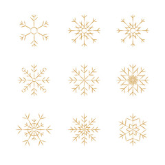 Snowflake winter set isolated on white background. Flat snow icons, silhouette for Christmas banner, decor, cards. New year ornament, design.