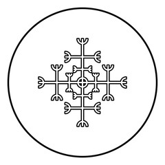 Helm of awe aegishjalmur or egishjalmur galdrastav icon outline black color vector in circle round illustration flat style image
