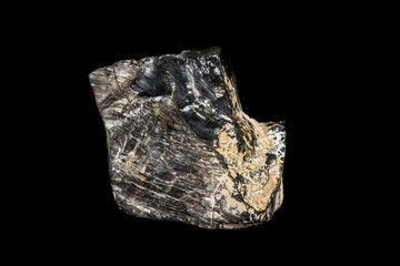 Macro stone mineral jet lignite on a black background