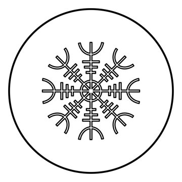 Helm of awe aegishjalmur or egishjalmur icon outline black color vector in circle round illustration flat style image