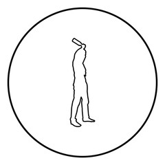 Man with bandana on his face that hides his identity and bottle in hand Concept of rebellion Concept protest and danger icon outline black color vector in circle round illustration flat style image