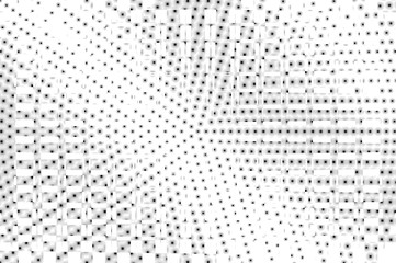 Black white blurry halftone vector background. Centered dot gradient. Gray dotwork surface. Round dotted halftone.