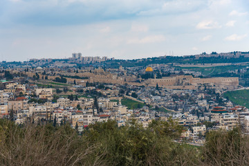 Fototapeta na wymiar Jerusalem Old City from the Mount of Olives Old City of Jerusalem.