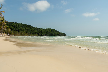 Sao Beach on Phu Quoc Island  with a perfect sandy beach with rain forest down to the sea.