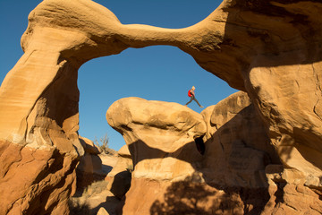 Girl hiking in Devil's Garden, Utah