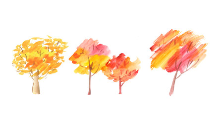 Trees with red foliage watercolor illustration