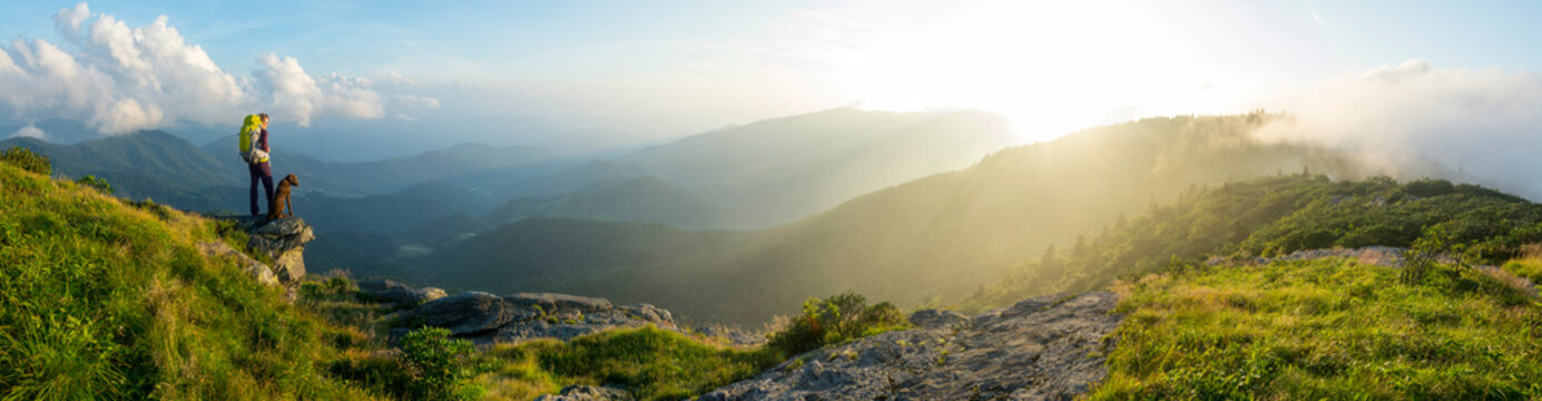 A woman hiking on the Roan Highlands near  Bakersville, North Carolina.