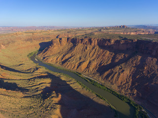 Aerial view of Colorado River near Arches National Park in Moab, Utah, USA.