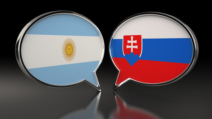 Argentina and Slovakia flags with Speech Bubbles. 3D Illustration