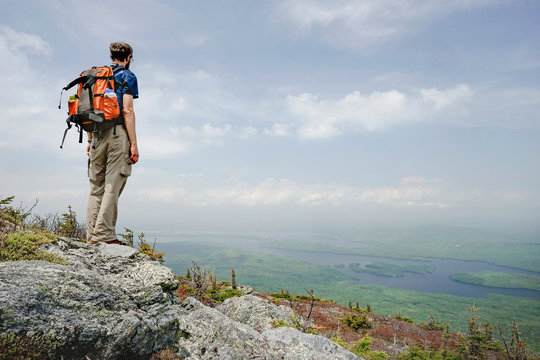 Rear view of man standing on Avery Peak