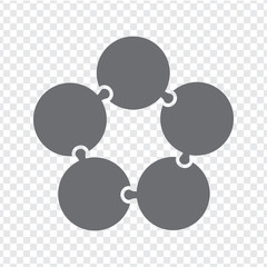 Simple icon circle puzzle in gray. Simple icon puzzle of the five elements on transparent background. Flat design. Vector illustration EPS10.