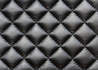 Fototapeta premium black leather texture, sewn stitches, macro