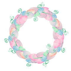 Watercolor wreath made with colorful Easter eggs