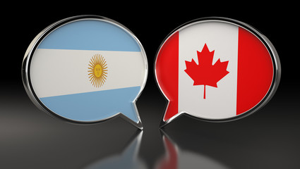 Argentina and Canada flags with Speech Bubbles. 3D Illustration