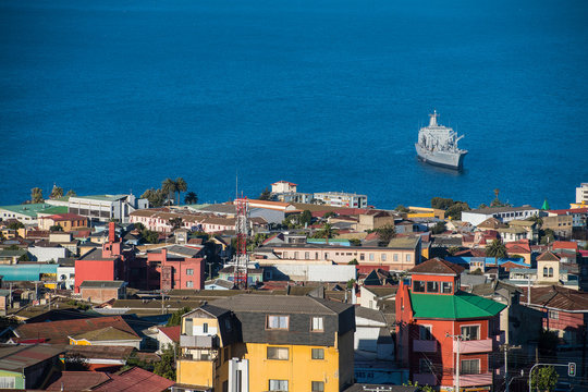 Chilean navy boat anchored in Valparaiso