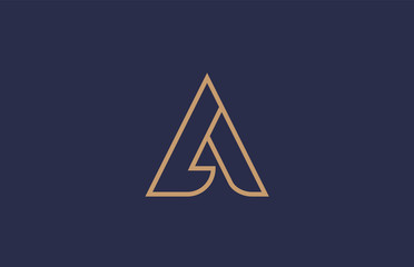 brown blue line alphabet letter A logo company icon design