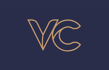brown blue line alphabet letter VC V C logo combination company icon design