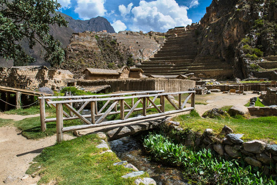 Ancient Inca site at Ollantaytambo in Sacred Valley of the Incas, Cusco Region, Peru