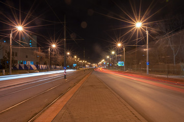 Fototapeta na wymiar Light trails in the city at night. Long exposure.