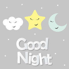 Fototapeta na wymiar Cute Good Night kids Background Vector Illustration