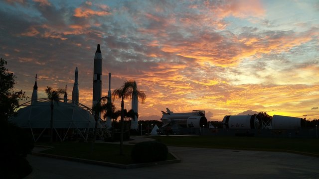 KENNEDY SPACE CENTER, FLORIDA, USA - Rocket Garden view Merritt Island at evening. - November 6, 2018 - Powered by Adobe