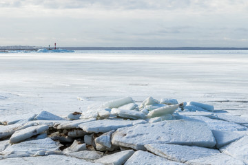 The channel of the Gulf of Finland, chained by ice. Ice hummocks.