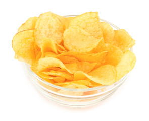 Potato chips bowl isolated on white background, with clipping path