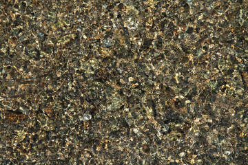 Mosaic texture with the golden shade (tint) in the sunrays. The bottom of the lake with pebbles...