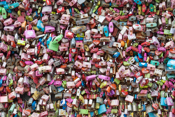 Fototapeta na wymiar Colorful love padlocks, Seoul, Namsan Park