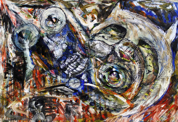 Abstract background. Repainted multilayer surface. emerging images