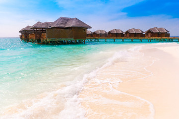 Fototapeta premium Luxury beach landscape. Exotic summer vacation background, Maldives