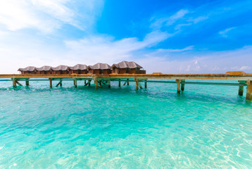 Fototapeta na wymiar Luxury beach landscape. Exotic summer vacation background, Maldives